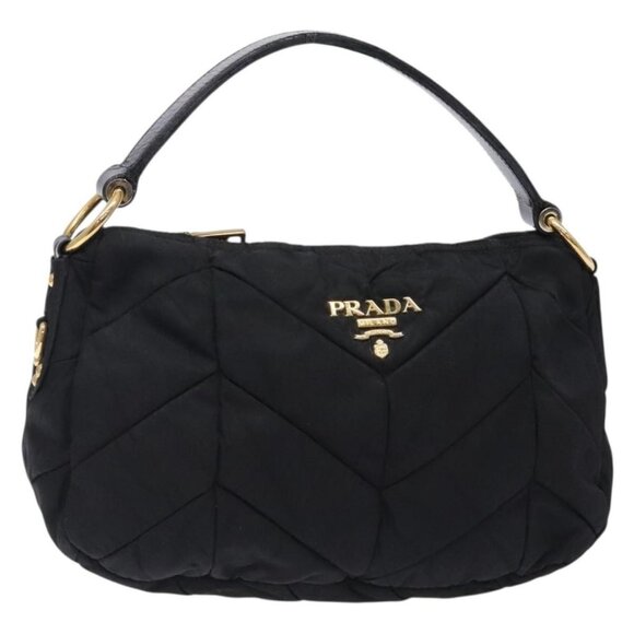 PRADA Shoulder Bag Nylon Black Gold Auth ki5865 - Picture 1 of 16